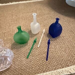 Vintage handblown decanters glass perfume essentials oil bottles cobalt blue